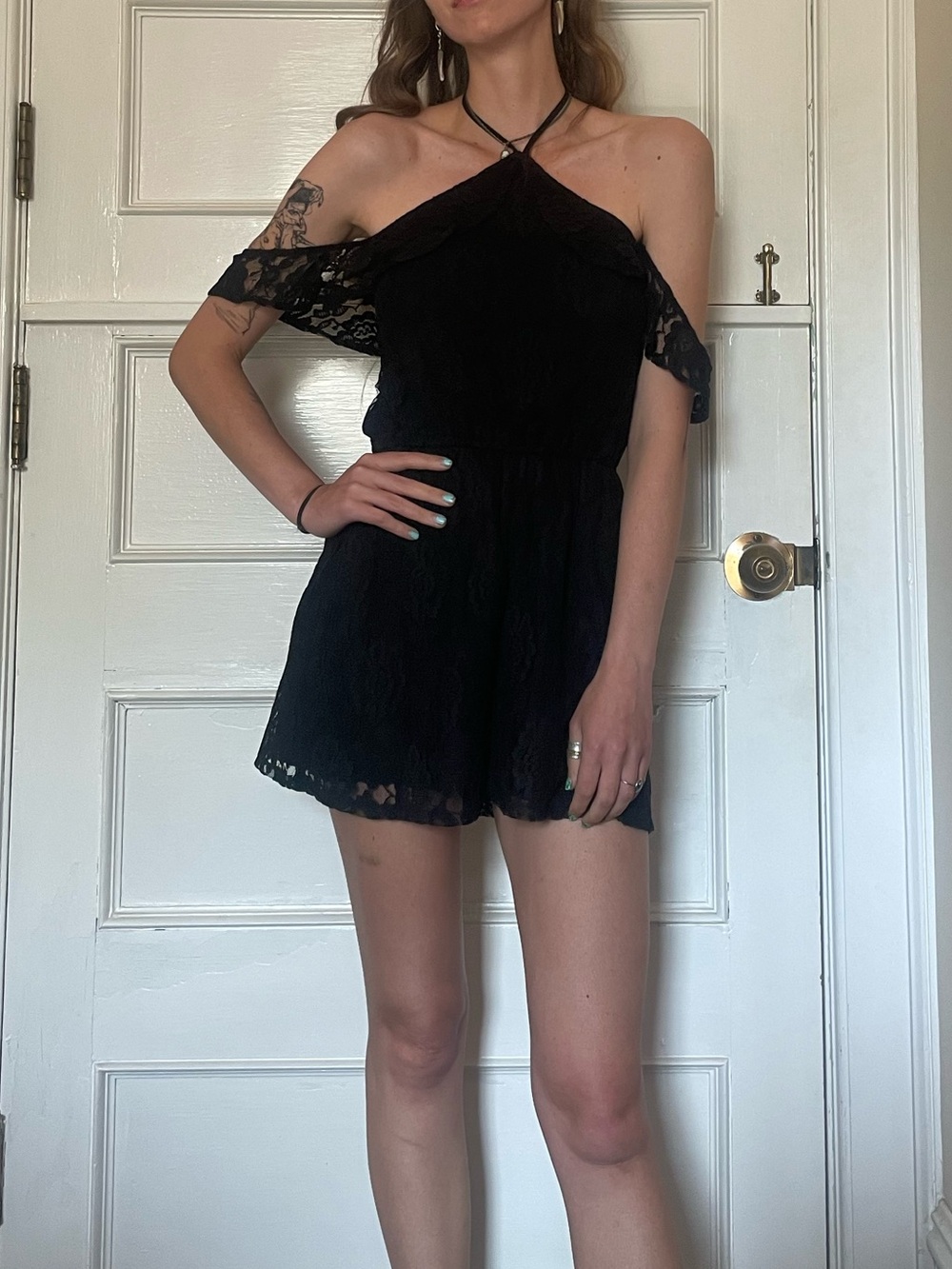 Black Lace Off-Shoulder Romper